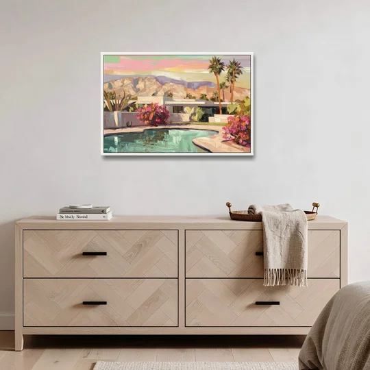 Palm Springs Sunlit Landscape - White Framed Canvas Wall Art - Coffee Table - 36x24