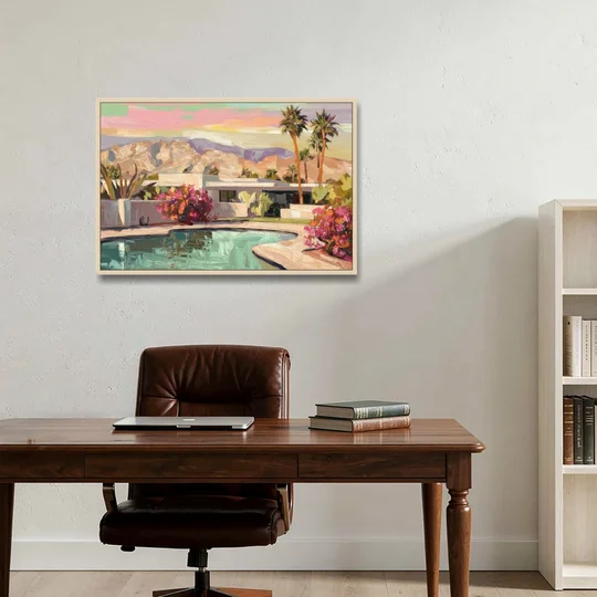 Palm Springs Sunlit Landscape - Oak Framed Canvas Wall Art - Office - 36x24