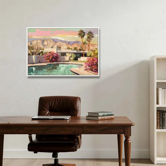 Palm Springs Sunlit Landscape - White Framed Canvas Wall Art - Office - 36x24