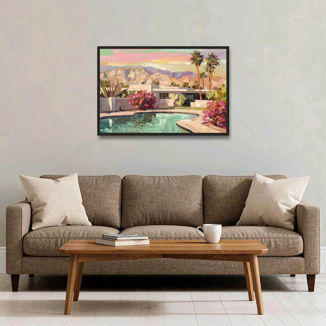 Palm Springs Sunlit Landscape - Black Framed Canvas Wall Art - Sofa - 36x24
