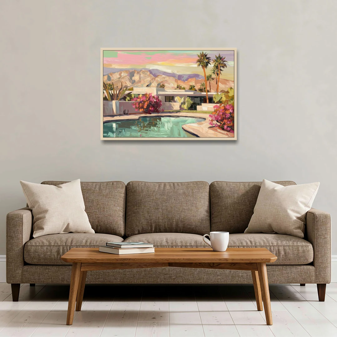 Palm Springs Sunlit Landscape - Oak Framed Canvas Wall Art - Sofa - 36x24