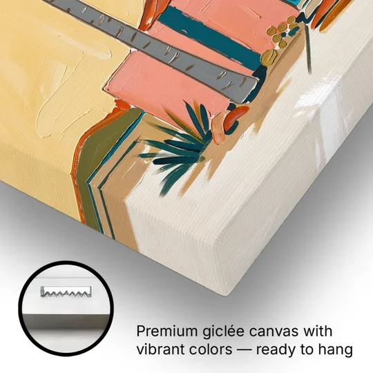 Palm Springs Wall Art with Fan Palm and Casita - Canvas Wall Art - Gallery Wrap Corner