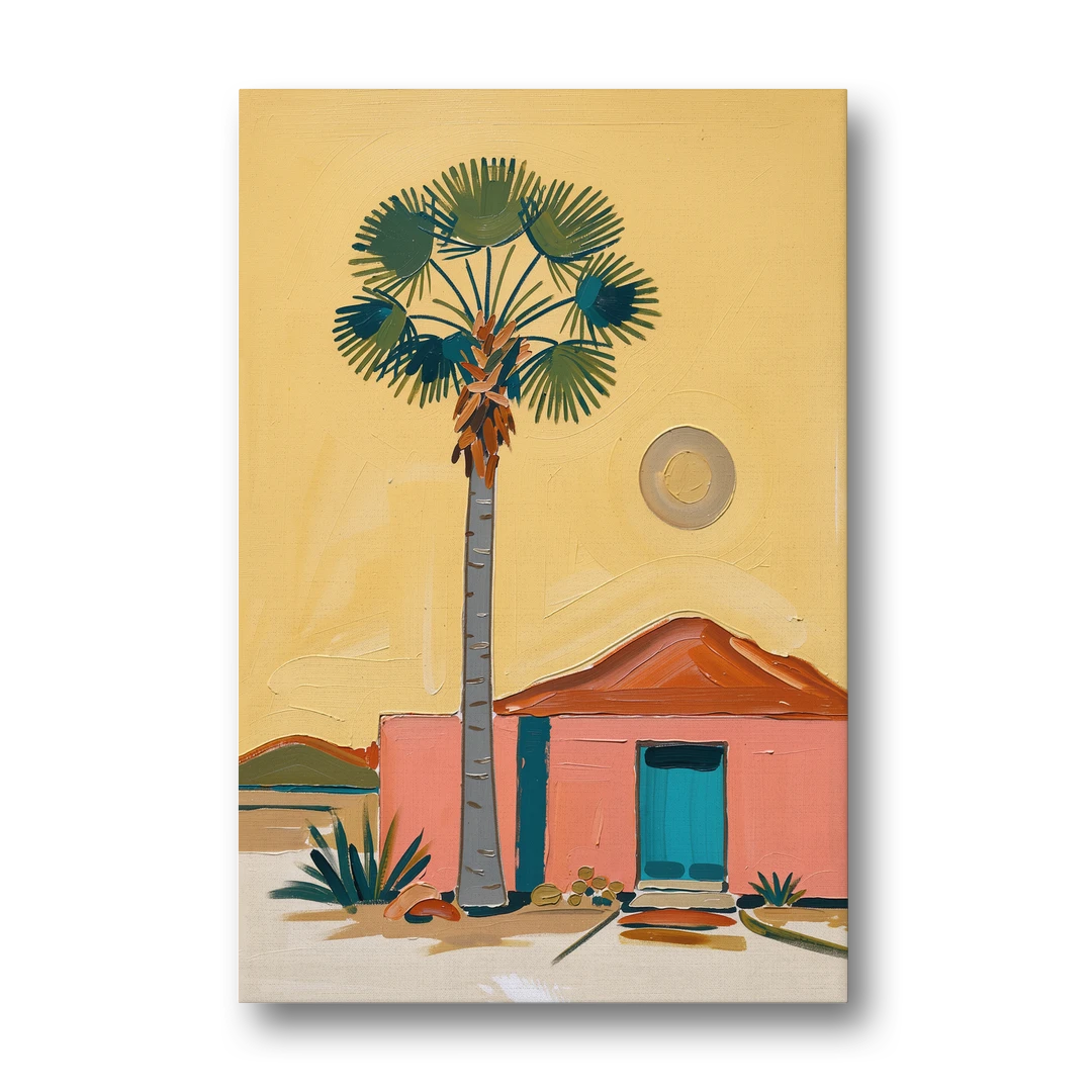 Palm Springs Wall Art with Fan Palm and Casita - Canvas Wall Art - Front