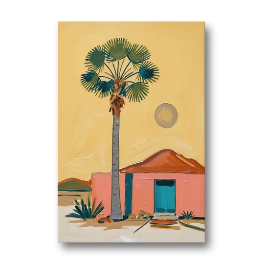 Palm Springs Wall Art with Fan Palm and Casita - Canvas Wall Art - Front