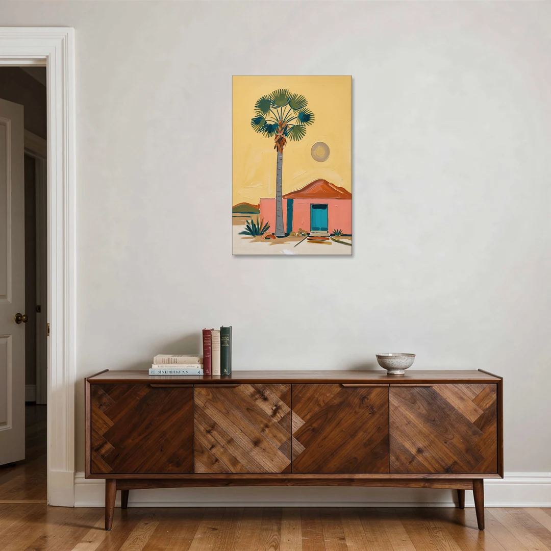 Palm Springs Wall Art with Fan Palm and Casita - Canvas Wall Art - Coffee Table - 24x36