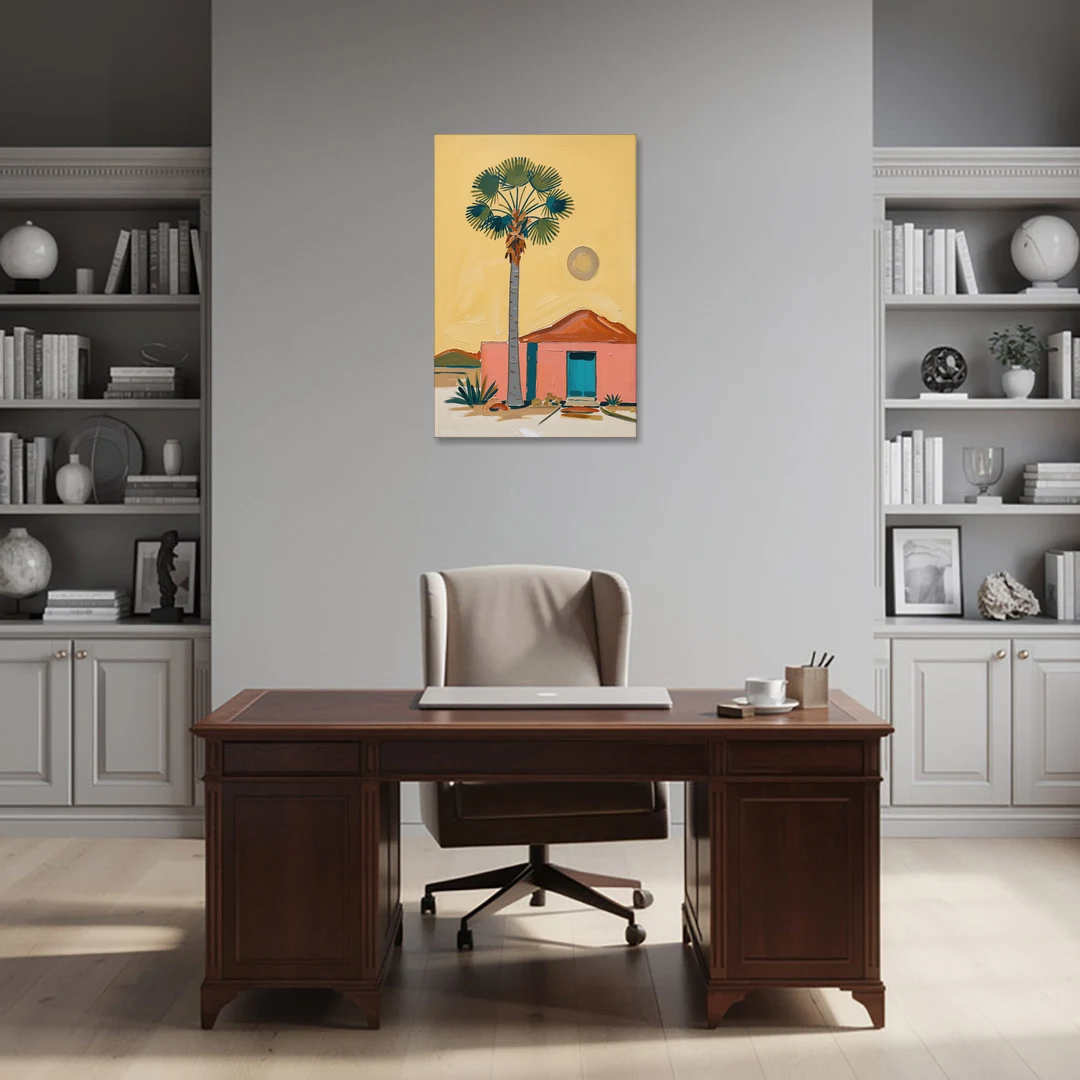 Palm Springs Wall Art with Fan Palm and Casita - Canvas Wall Art - Office - 24x36