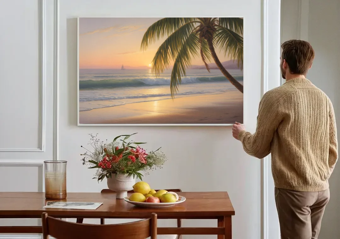 Palmilla Beach Sunrise canvas wall art above a dining table