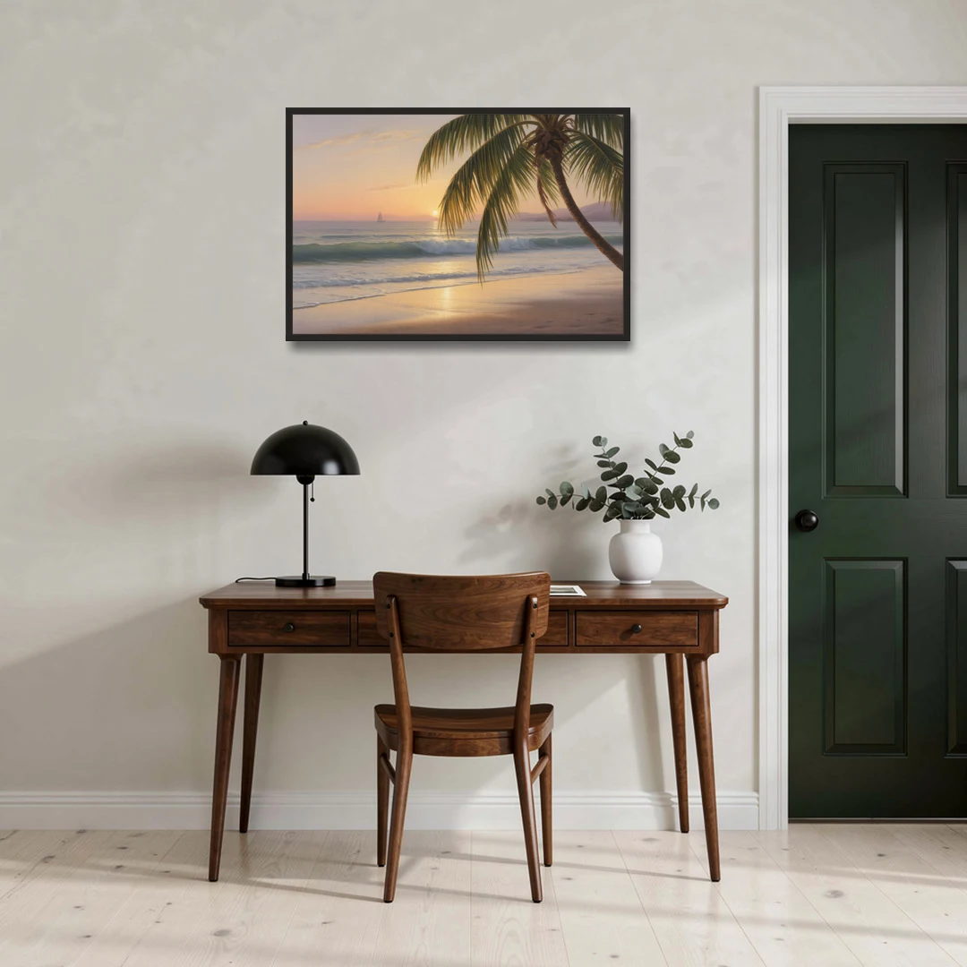 Palmilla Beach Sunrise - Black Framed Canvas Wall Art - Office - 36x24