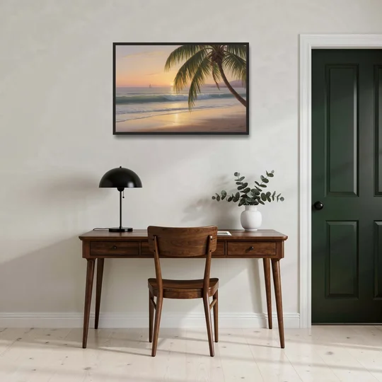 Palmilla Beach Sunrise - Black Framed Canvas Wall Art - Office - 36x24