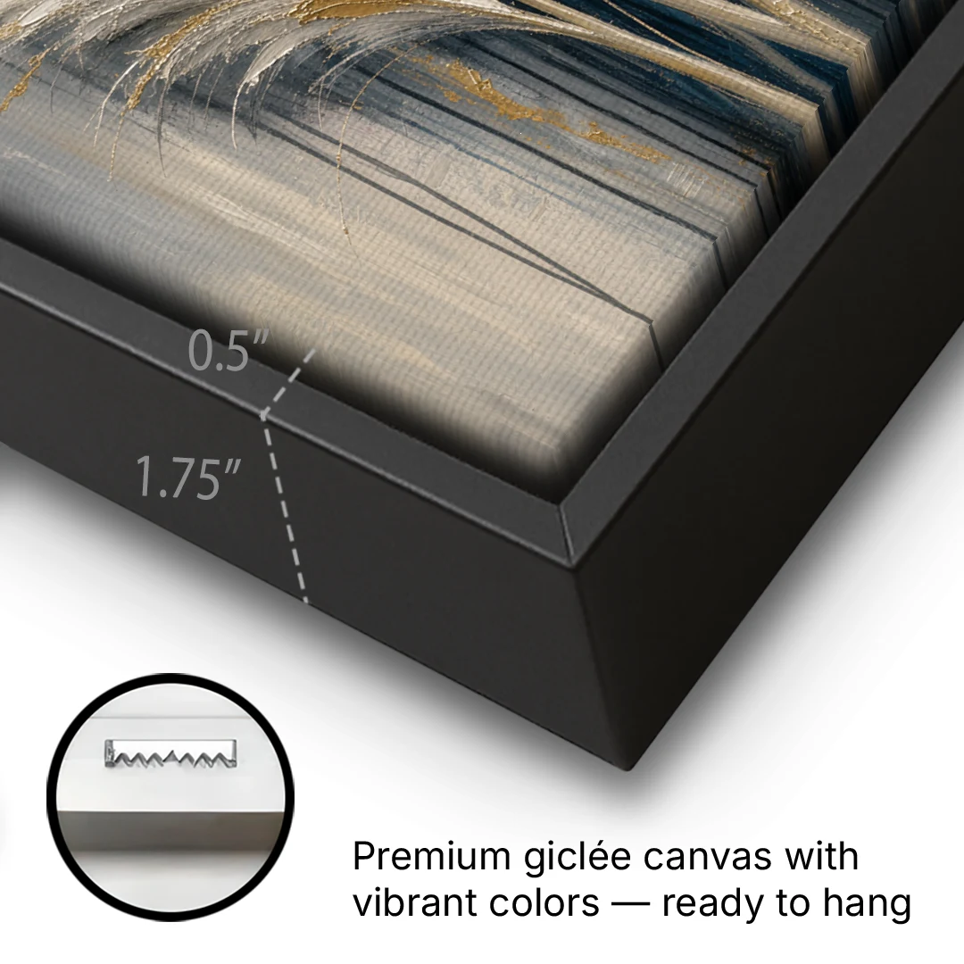 Pampas Grass Canvas with Rose and Gold Plumes - Black Framed Canvas Wall Art - Gallery Wrap Corner