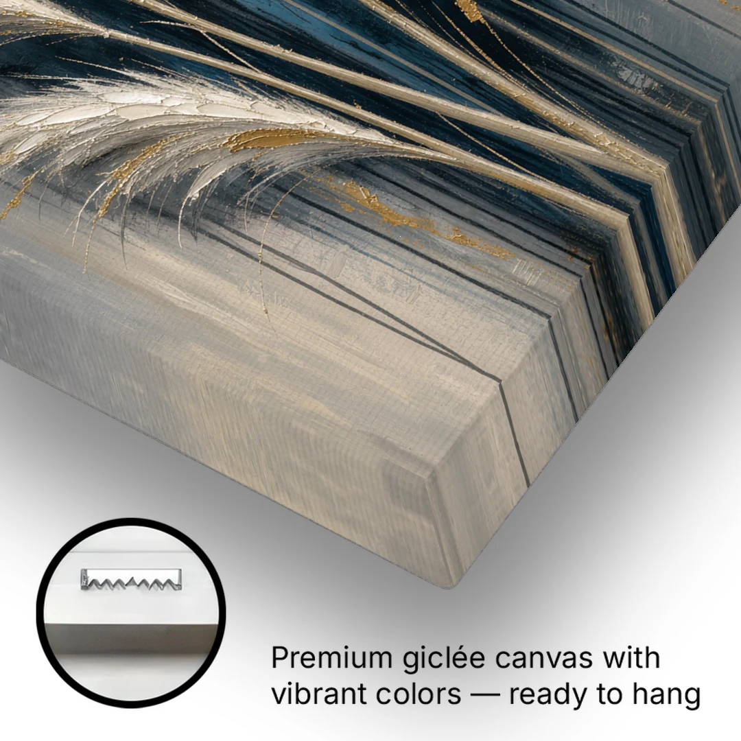 Pampas Grass Canvas with Rose and Gold Plumes - Canvas Wall Art - Gallery Wrap Corner