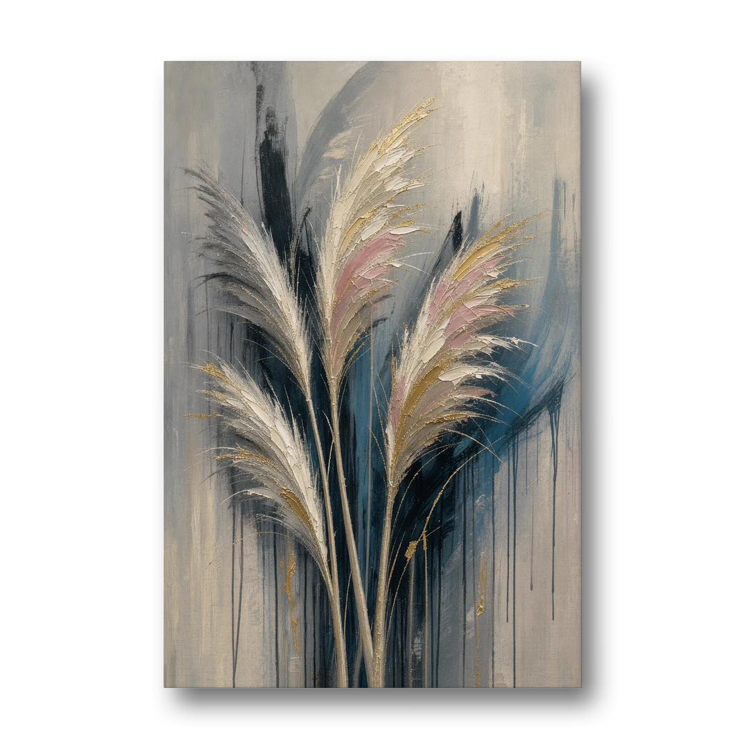 Pampas Grass Canvas with Rose and Gold Plumes - Canvas Wall Art - Front