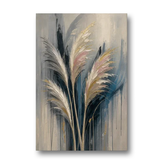 Pampas Grass Canvas with Rose and Gold Plumes - Canvas Wall Art - Front