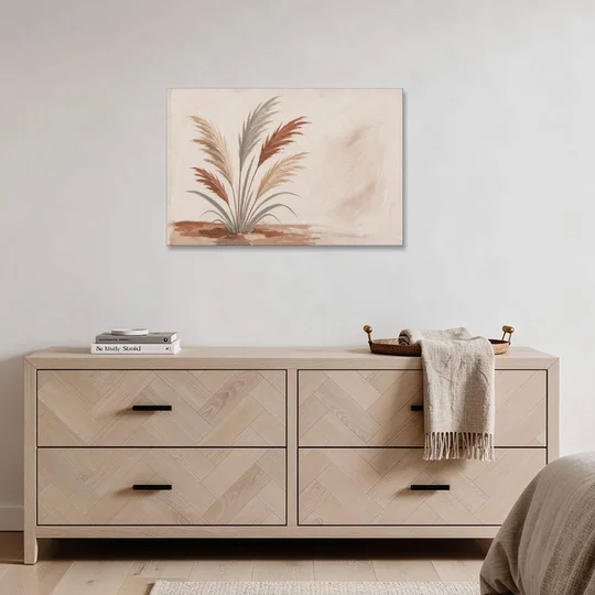 Pampas Grass Painting in a Soft Breeze - Canvas Wall Art - Coffee Table - 36x24