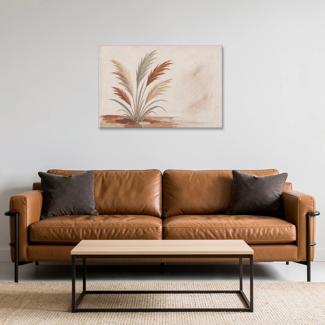 Pampas Grass Painting in a Soft Breeze - Canvas Wall Art - Sofa - 36x24