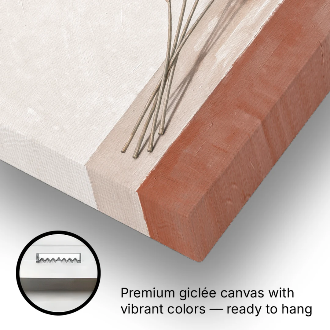 Pampas Grass Wall Art with Three Resting Plumes - Canvas Wall Art - Gallery Wrap Corner