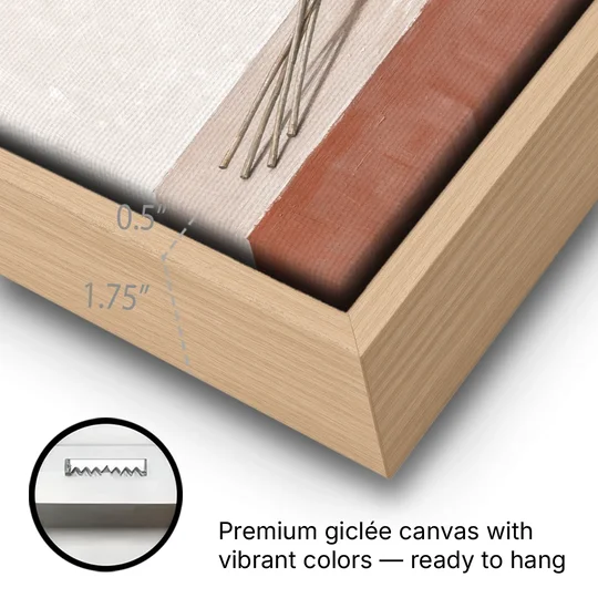 Pampas Grass Wall Art with Three Resting Plumes - Oak Framed Canvas Wall Art - Gallery Wrap Corner