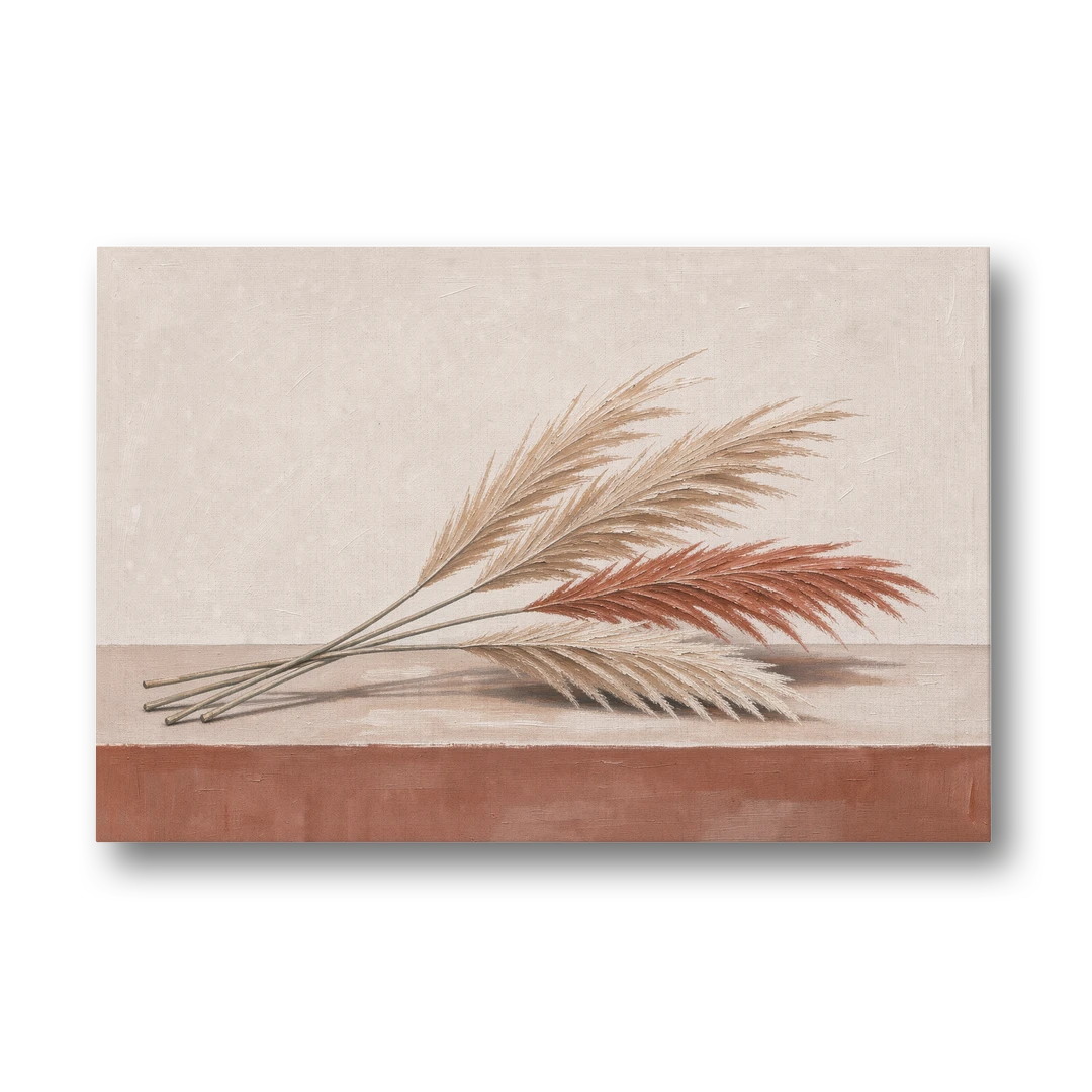 Pampas Grass Wall Art with Three Resting Plumes - Canvas Wall Art - Front