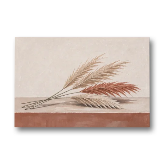 Pampas Grass Wall Art with Three Resting Plumes - Canvas Wall Art - Front