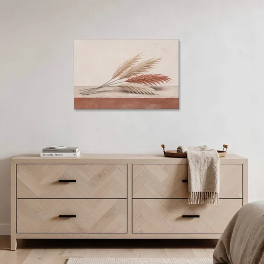 Pampas Grass Wall Art with Three Resting Plumes - Canvas Wall Art - Coffee Table - 36x24
