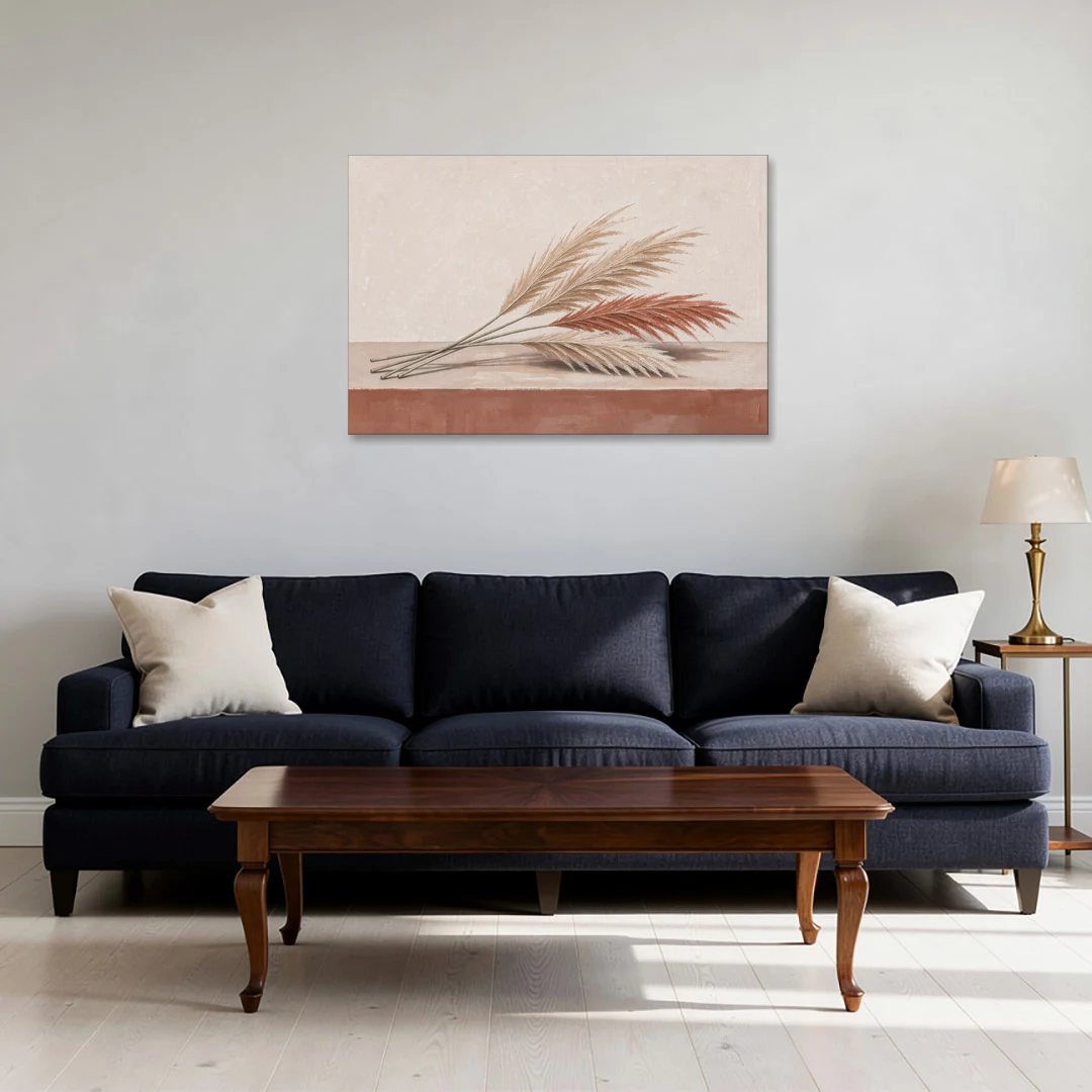 Pampas Grass Wall Art with Three Resting Plumes - Canvas Wall Art - Sofa - 36x24