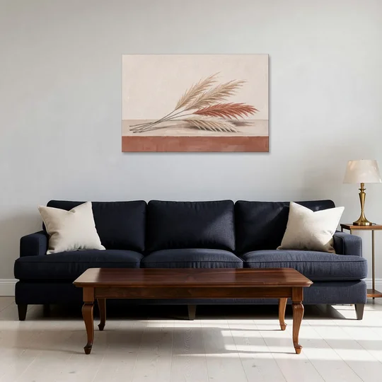 Pampas Grass Wall Art with Three Resting Plumes - Canvas Wall Art - Sofa - 36x24