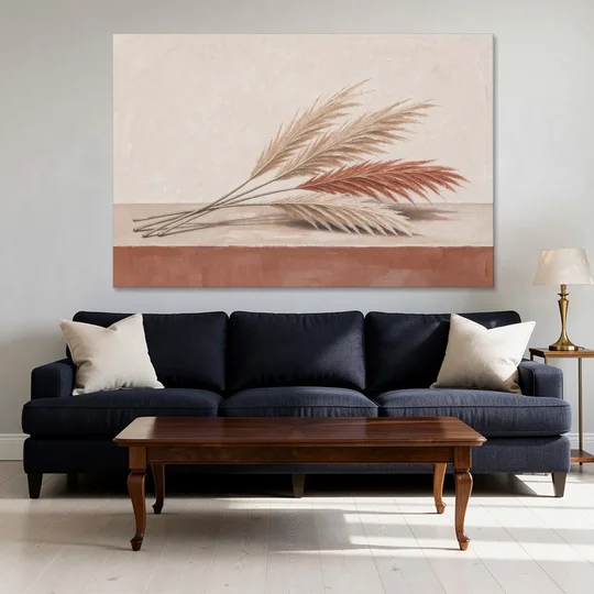 Pampas Grass Wall Art with Three Resting Plumes - Canvas Wall Art - Sofa - 60x40