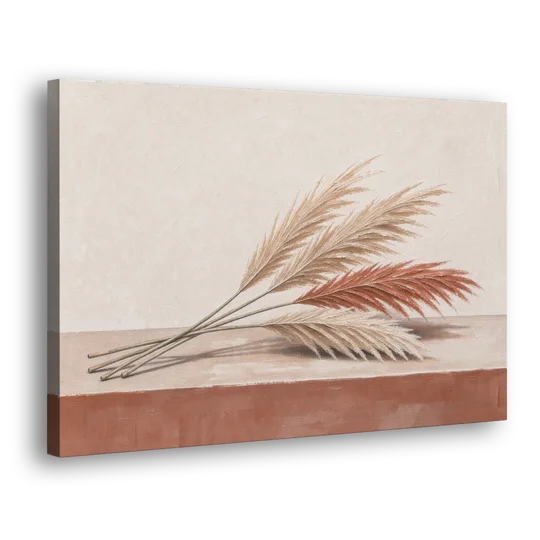 Pampas Grass Wall Art with Three Resting Plumes - Canvas Wall Art - Side