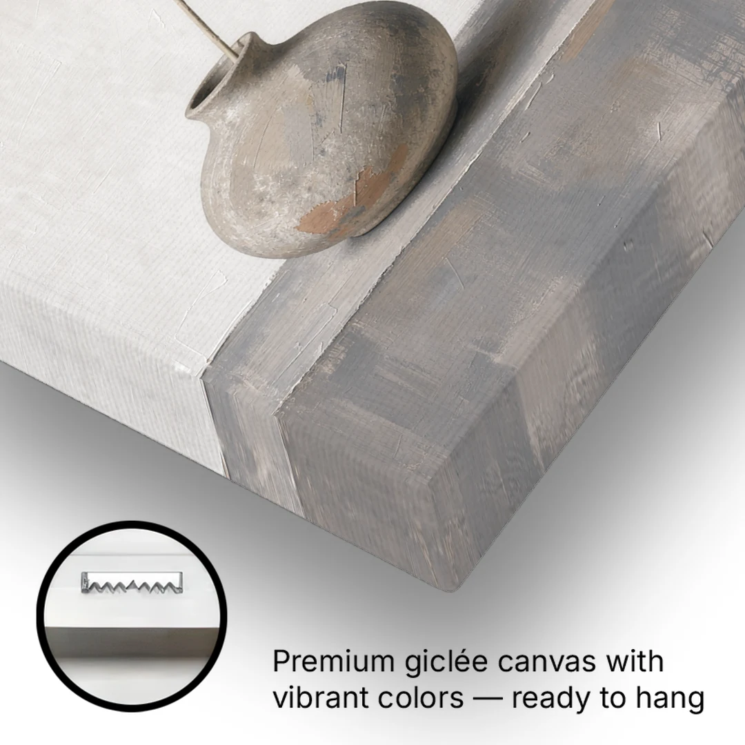 Pampas Plume in a Round Stoneware Vase - Canvas Wall Art - Gallery Wrap Corner