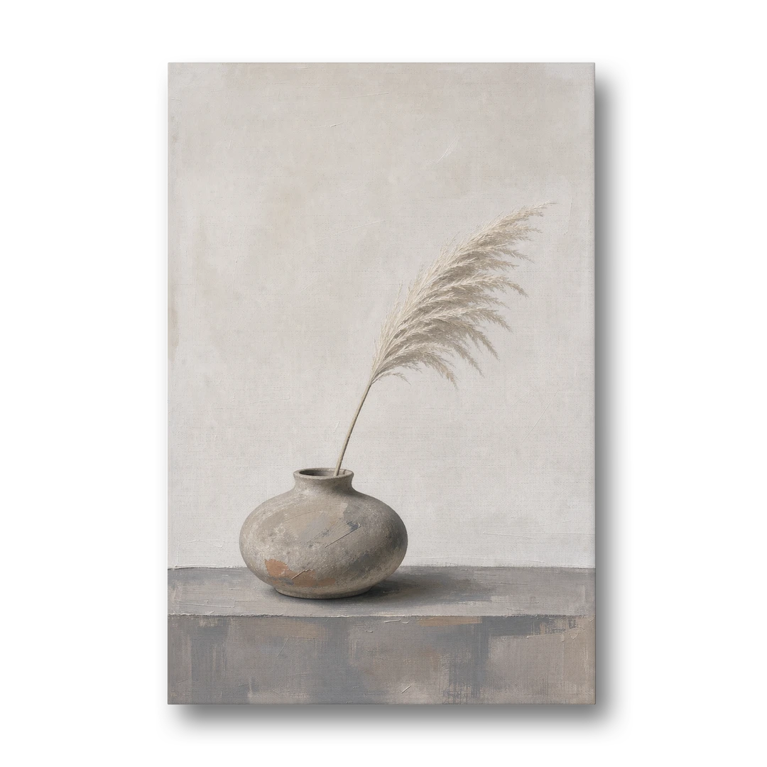 Pampas Plume in a Round Stoneware Vase - Canvas Wall Art - Front