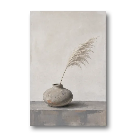 Pampas Plume in a Round Stoneware Vase - Canvas Wall Art - Front