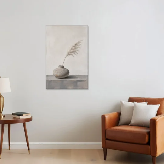 Pampas Plume in a Round Stoneware Vase - Canvas Wall Art - Sofa - 24x36