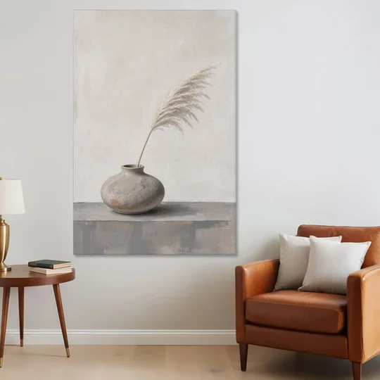 Pampas Plume in a Round Stoneware Vase - Canvas Wall Art - Sofa - 40x60