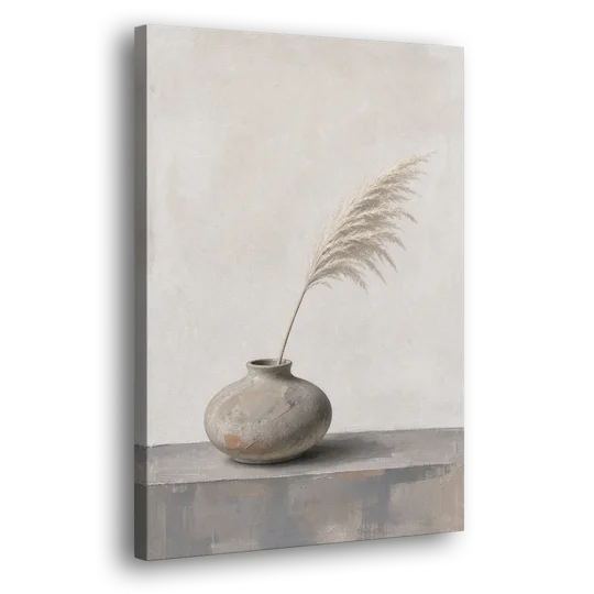 Pampas Plume in a Round Stoneware Vase - Canvas Wall Art - Side