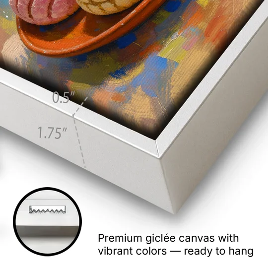 Pan Dulce Painting of Three Conchas - White Framed Canvas Wall Art - Gallery Wrap Corner
