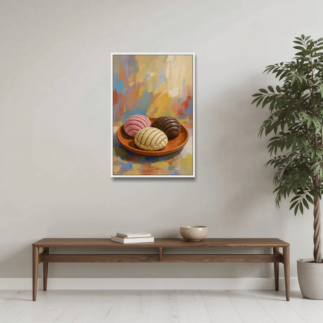 Pan Dulce Painting of Three Conchas - White Framed Canvas Wall Art - Coffee Table - 24x36