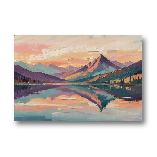 Panoramic Alpine Lake Sunset Peak - Canvas Wall Art - Front