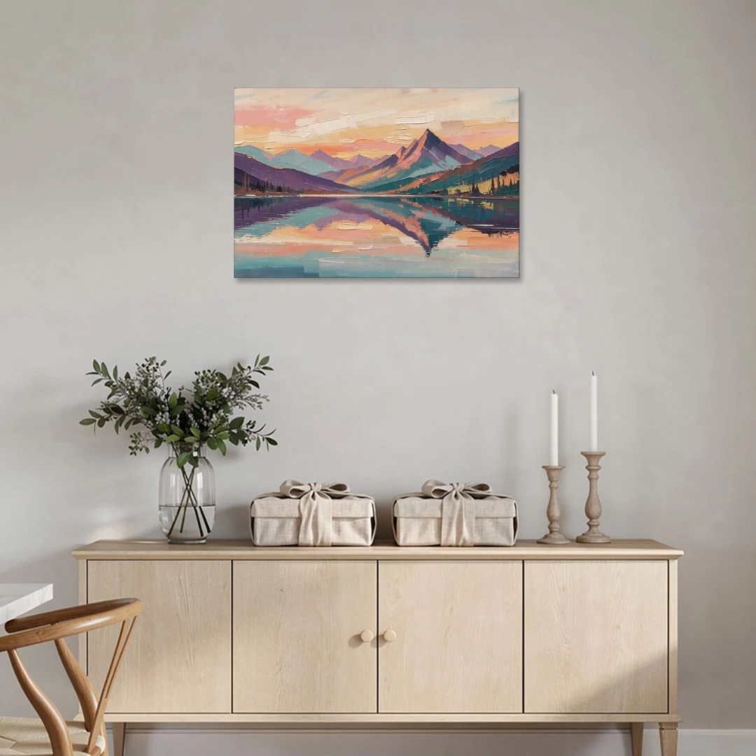 Panoramic Alpine Lake Sunset Peak - Canvas Wall Art - Coffee Table - 36x24