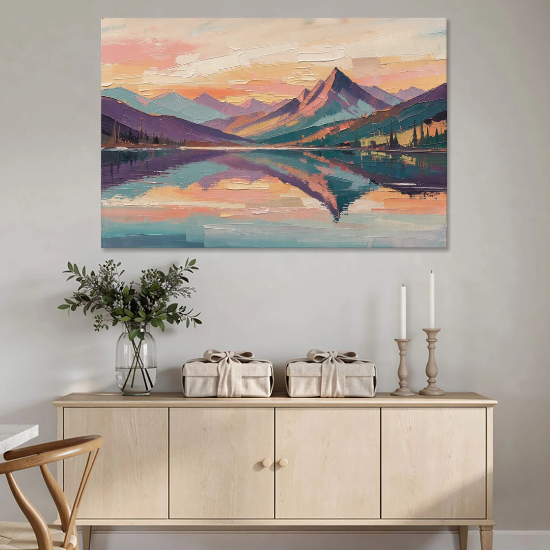 Panoramic Alpine Lake Sunset Peak - Canvas Wall Art - Coffee Table - 60x40
