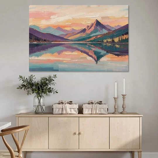Panoramic Alpine Lake Sunset Peak - Canvas Wall Art - Coffee Table - 60x40