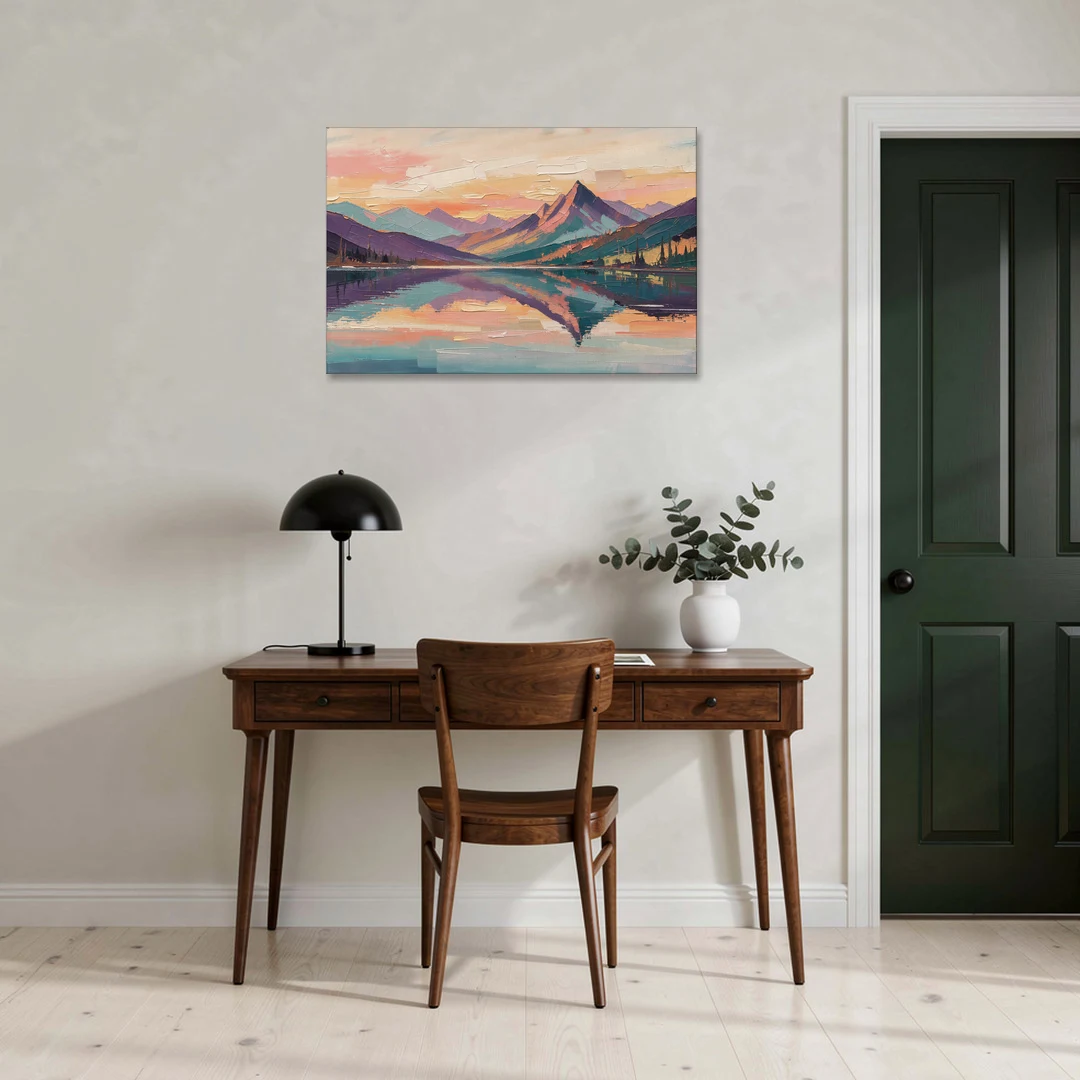 Panoramic Alpine Lake Sunset Peak - Canvas Wall Art - Office - 36x24