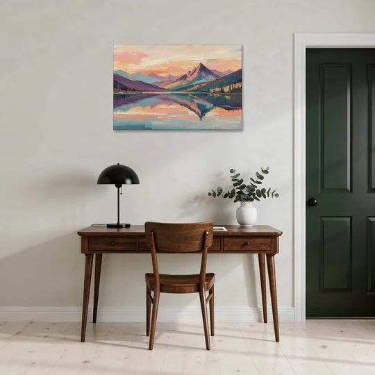 Panoramic Alpine Lake Sunset Peak - Canvas Wall Art - Office - 36x24