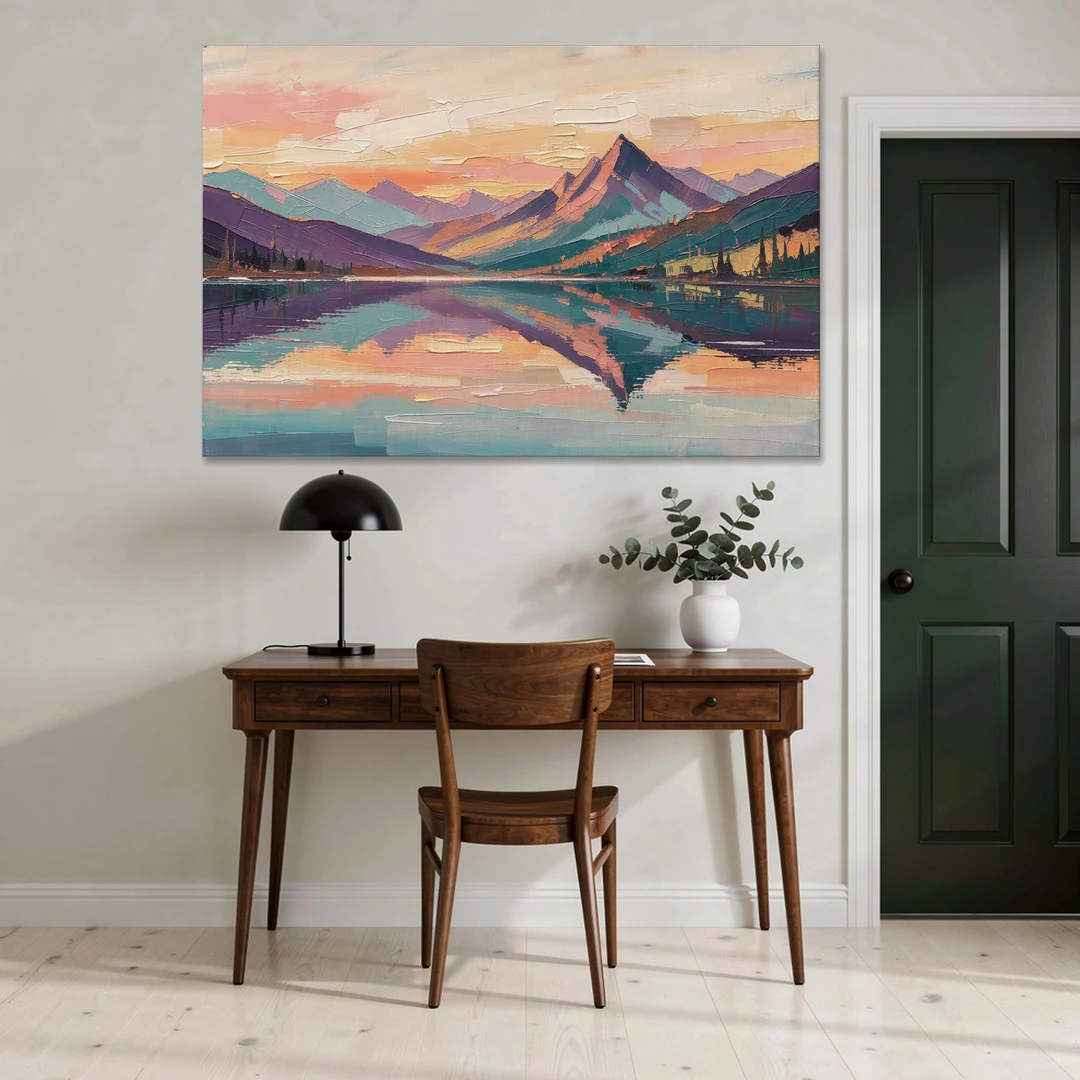 Panoramic Alpine Lake Sunset Peak - Canvas Wall Art - Office - 60x40