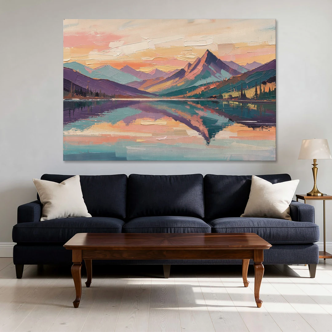 Panoramic Alpine Lake Sunset Peak - Canvas Wall Art - Sofa - 60x40