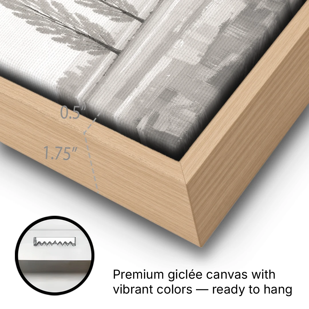 Panoramic Canvas Print of Poplars in Haze - Oak Framed Canvas Wall Art - Gallery Wrap Corner