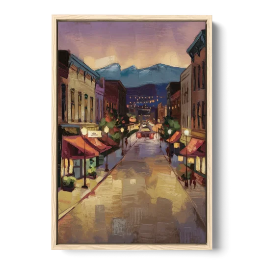 Park City Historic Main Street - Oak Framed Canvas Wall Art - Front