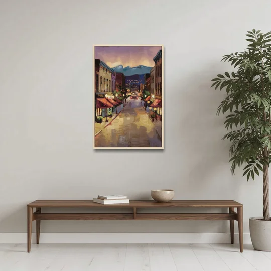 Park City Historic Main Street - Oak Framed Canvas Wall Art - Coffee Table - 24x36