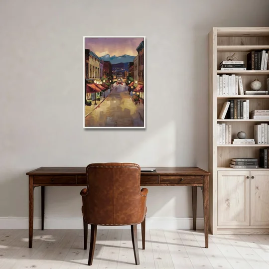Park City Historic Main Street - White Framed Canvas Wall Art - Office - 24x36