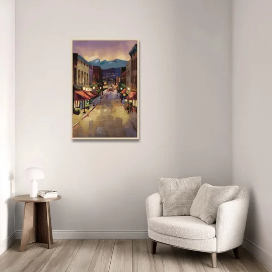 Park City Historic Main Street - Oak Framed Canvas Wall Art - Sofa - 24x36