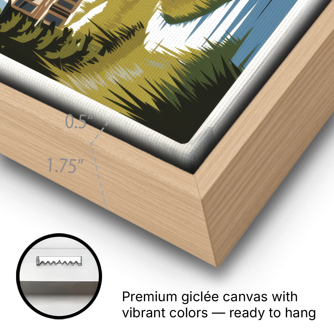 Park City Outdoor Adventure - Oak Framed Canvas Wall Art - Gallery Wrap Corner